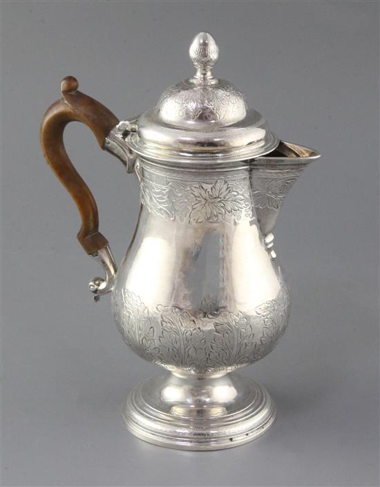 A George III Irish silver pedestal hot water/coffee pot by Matthew West, gross 25 oz.